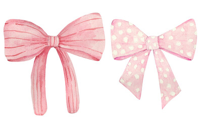 Watercolor delicate pink bows illustration