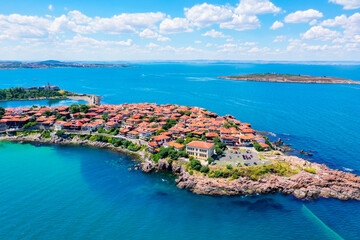 Sozopol, Bulgaria. Aerial view of the ancient seaside town. Black Sea Coast, Burgas Province.
