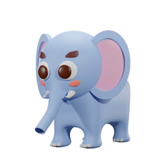 Cute blue cartoon elephant, big round eyes, designed by 3D program.