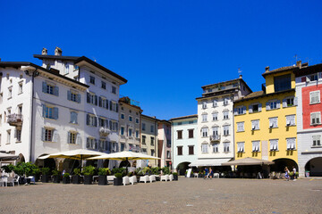 Fototapeta na wymiar Trento, Italy, view of the main squarewith the typical colourful buildings