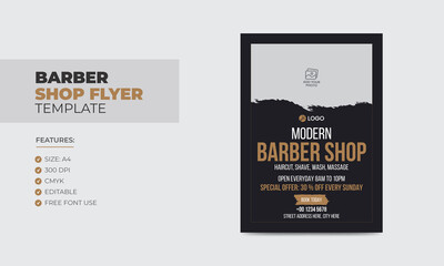 Modern barbershop flyer design template editable beauty salon business poster template