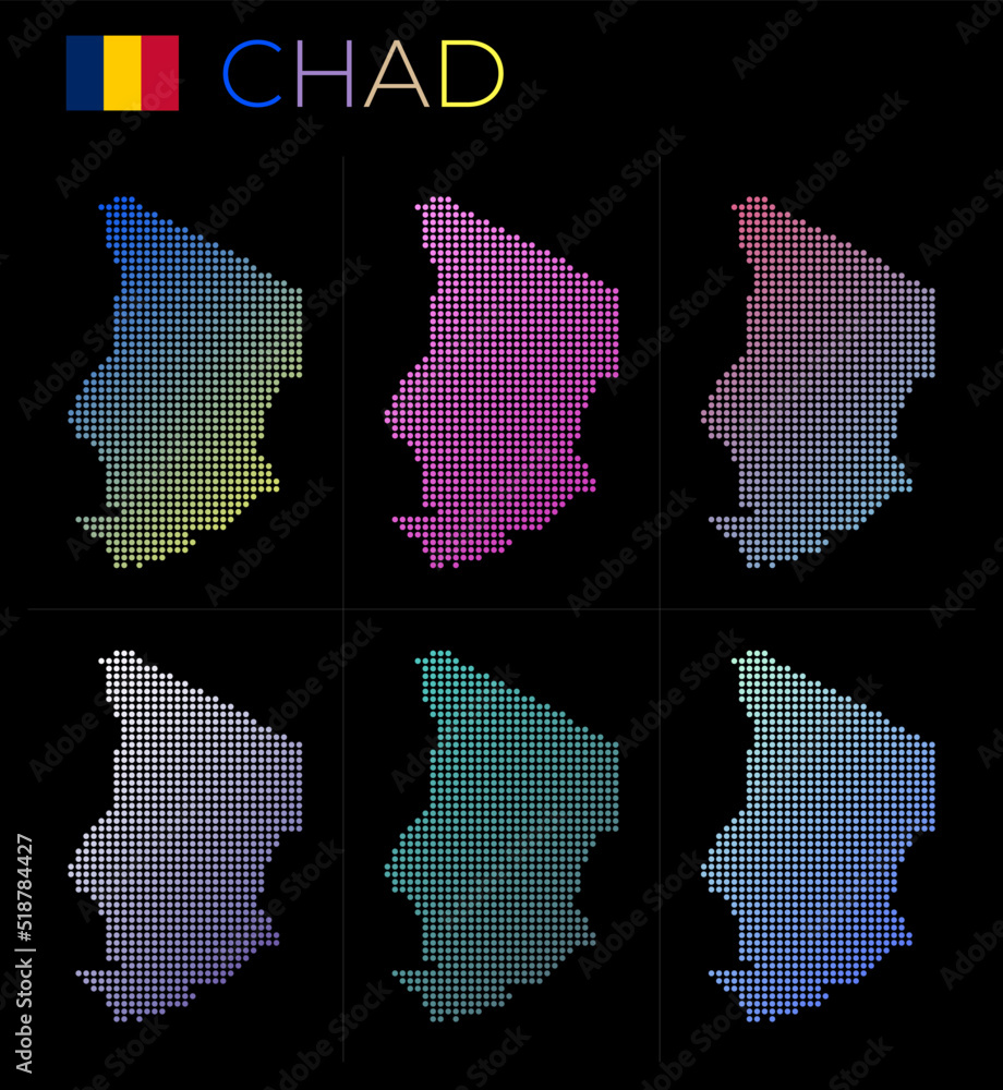 Poster chad dotted map set. map of chad in dotted style. borders of the country filled with beautiful smoot