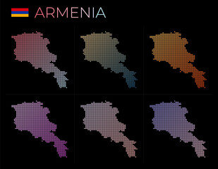 Armenia dotted map set. Map of Armenia in dotted style. Borders of the country filled with beautiful smooth gradient circles. Cool vector illustration.