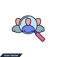 education icon logo vector illustration. Magnifier with human symbol template for graphic and web design collection