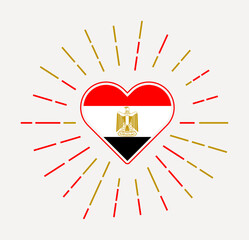 Egypt heart with flag of the country. Sunburst around Egypt heart sign. Vector illustration.