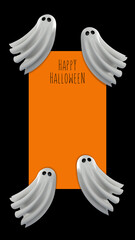 Floating Happy Halloween ghosts with message. Minimal concept. 3D illustration render.