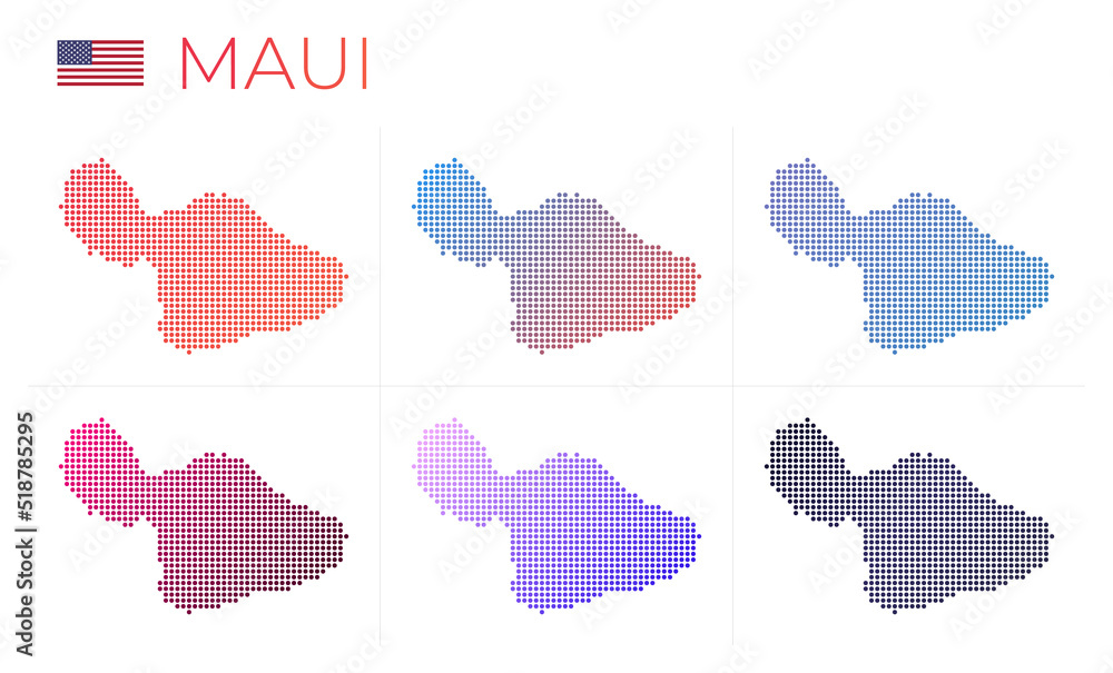 Poster maui dotted map set. map of maui in dotted style. borders of the island filled with beautiful smooth