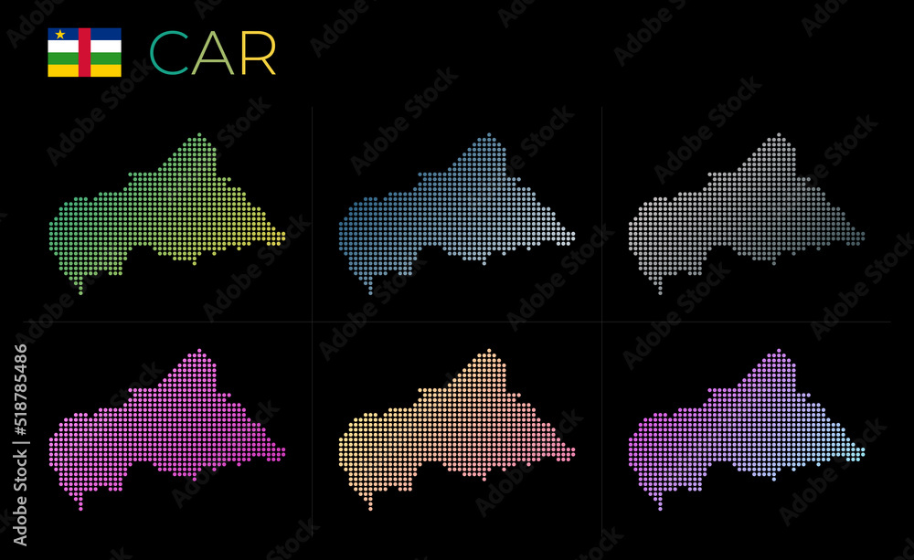 Poster car dotted map set. map of car in dotted style. borders of the country filled with beautiful smooth 