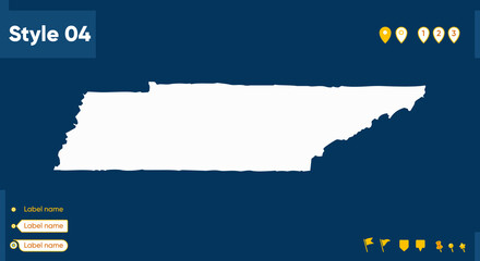 Tennessee, USA - map isolated on blue background. Outline map. Vector map.
