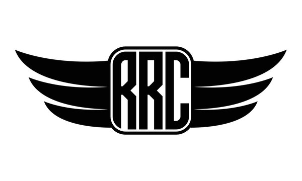 RRC three Letter Wings Flying Initial wing symbol minimalist creative concept flag icon professional logo design Vector template with abstract black and white tattoo