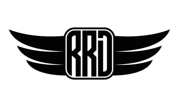 RRD three Letter Wings Flying Initial wing symbol minimalist creative concept flag icon professional logo design Vector template with abstract black and white tattoo