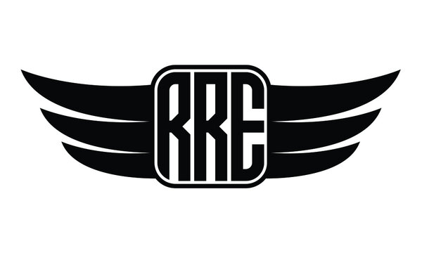 RRE three Letter Wings Flying Initial wing symbol minimalist creative concept flag icon professional logo design Vector template with abstract black and white tattoo