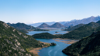 View over rivers winding into Lake Skadar National Park, Montenegro