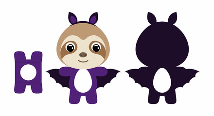 Cute die cut Halloween sloth chocolate egg holder template. Cartoon animal character in a bat costume. Retail paper box for the easter egg. Printable color scheme. Vector stock illustration © Jexy