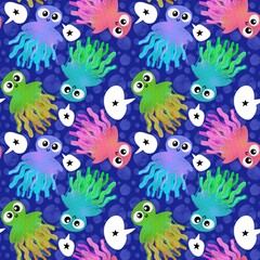 Fototapeta na wymiar Cute cartoon kids seamless sea jellyfish pattern for clothes print and wrapping paper and fabrics and accessories
