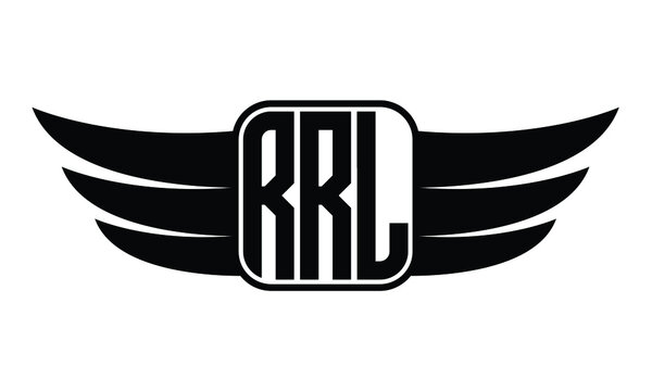 RRL three Letter Wings Flying Initial wing symbol minimalist creative concept flag icon professional logo design Vector template with abstract black and white tattoo