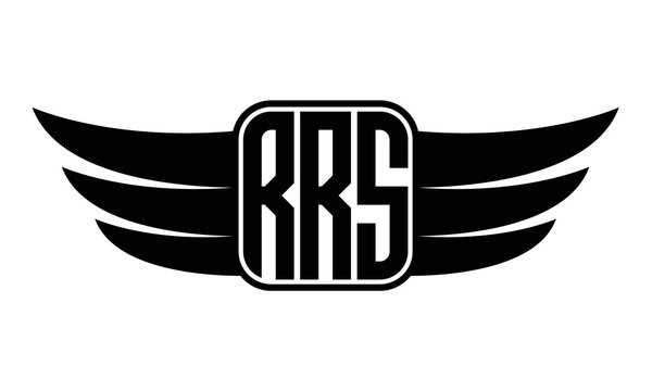 RRS three Letter Wings Flying Initial wing symbol minimalist creative concept flag icon professional logo design Vector template with abstract black and white tattoo