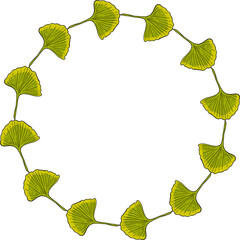 Round frame with creative ginkgo biloba leaves on white background. Vector image.