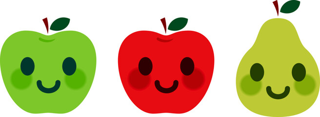 リンゴと青リンゴと洋ナシのキャラクター(Red Apple & Green apple & Pear Icon.)