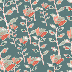 Decorative contemporary flowers seamless pattern. Abstract floral wallpaper. Naive art. Strange botanical plants endless wallpaper.