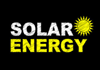Fototapeta na wymiar Solar energy writing on Black background. Sun Icon. Saving energy concept.