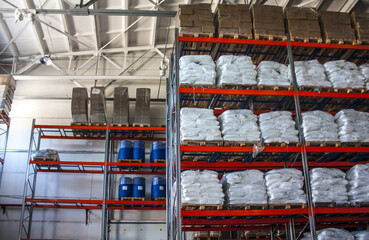 Warehouse with racks at the factory