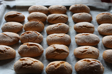 close view of group of biscuits covered by sugar