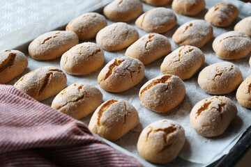 selective focus on group of traditional biscuits just baked