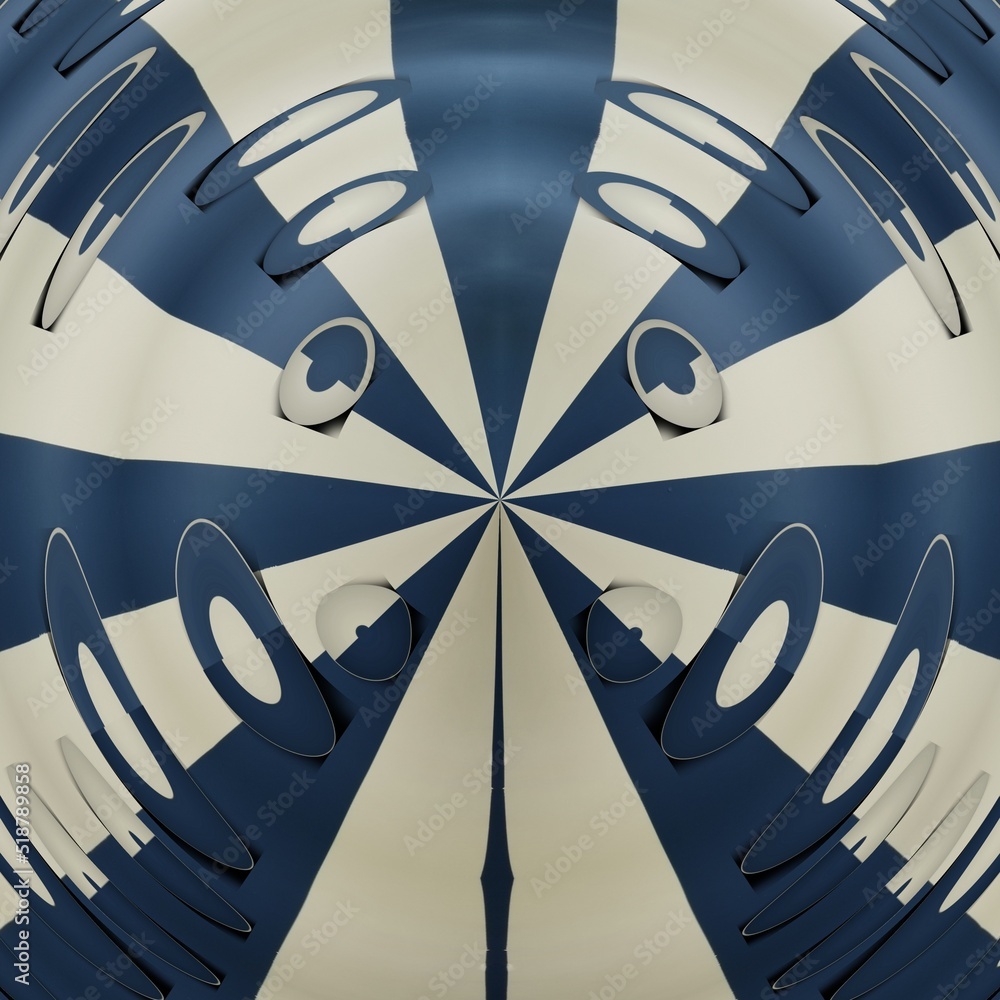 Poster striped and circular pattern and design in blue and beige