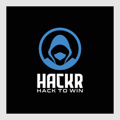 hacker logo design in blue color