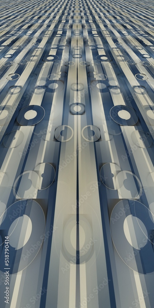 Poster striped and circular pattern and design in blue and beige