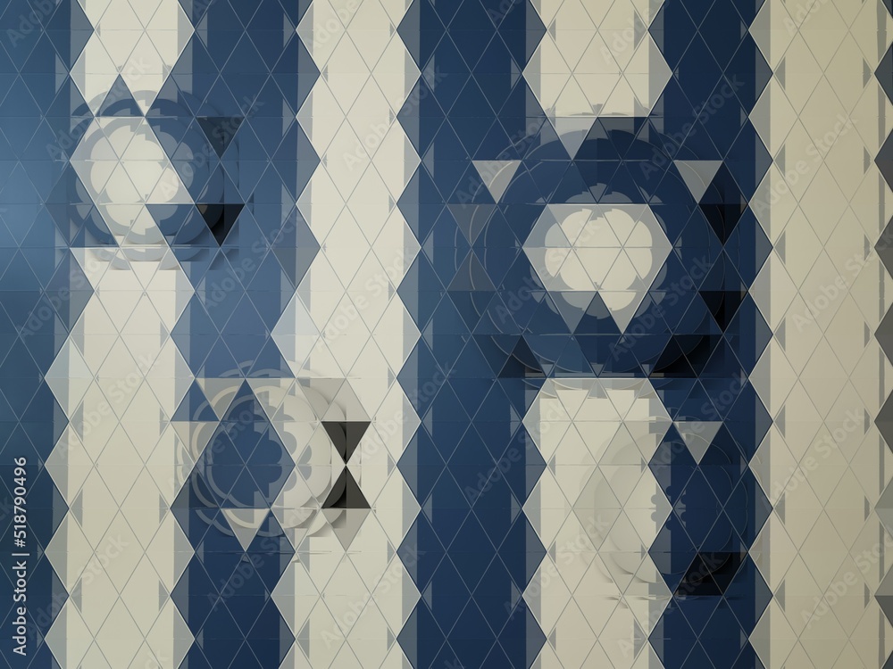Poster striped and circular pattern and design in blue and beige