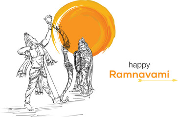Happy Ramanavami vector illustration Lord vishnu art - obrazy, fototapety, plakaty