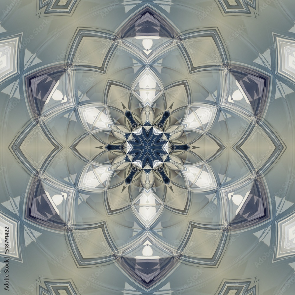 Aufkleber striped and circular pattern and hexagonal kaleidoscopic design in blue and beige