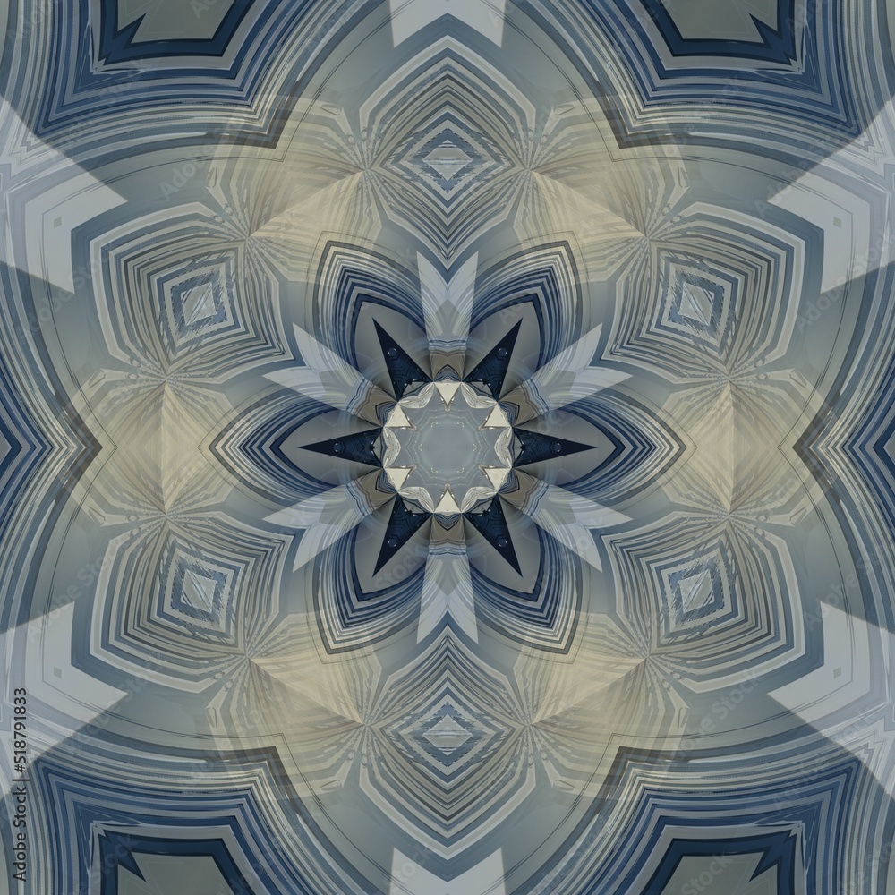 Aufkleber striped and circular pattern and hexagonal kaleidoscopic design in blue and beige