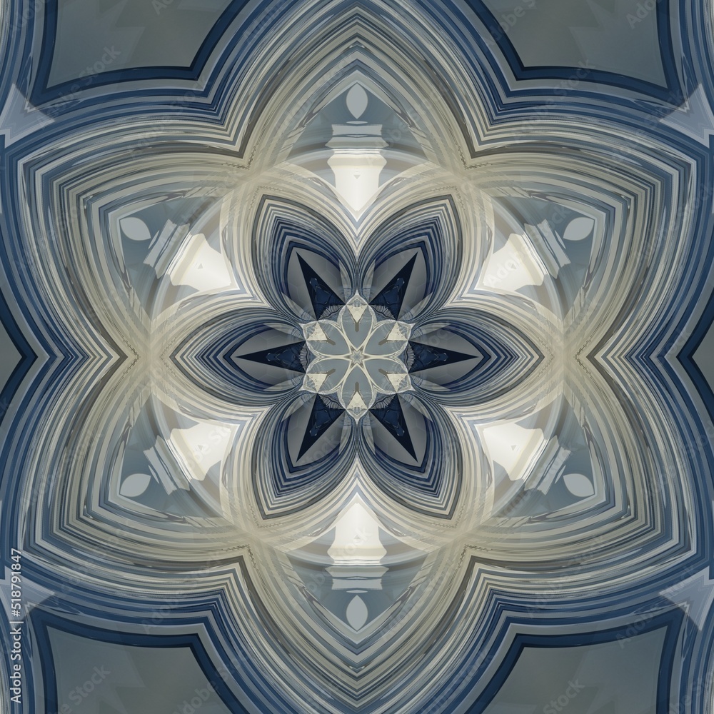 Aufkleber striped and circular pattern and hexagonal kaleidoscopic design in blue and beige