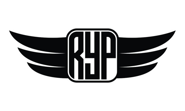 RYP three Letter Wings Flying Initial wing symbol minimalist creative concept flag icon professional logo design Vector template with abstract black and white tattoo	
