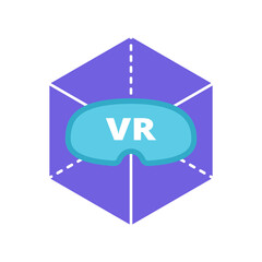 vr goggle with cube dimension object for virtual reality world concept icon vector illustartion