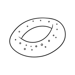 Monochrome picture, Large round bagel with poppy seeds, vector illustration in cartoon style