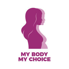 My Body My Choice lettering icon vector. US Abortion Rights Protests. Pregnant woman silhouette symbol vector isolated on a white background. Keep abortion legal sign. Pro-choice design element