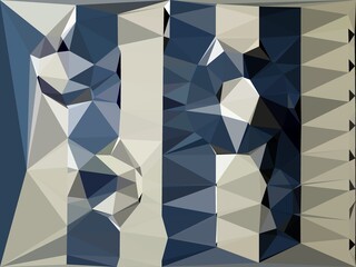 cubist triangular mosaic pattern and design in blue and beige
