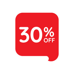 30 percent off tag vector icon on white background