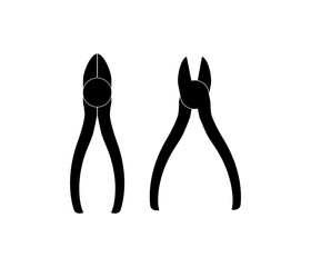 Side cutter pliers silhouette black color vector isolated. Vintage diagonal pliers vector