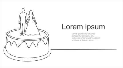 continuous single drawn one line wedding cake hand-drawn picture silhouette. Line art.