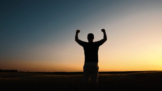 silhouette achievements successful arm up man a celebrating success with sunrise