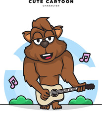 Cute cartoon character of bear is playing guitar
