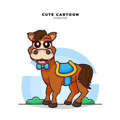 Cute cartoon character of horse is standing