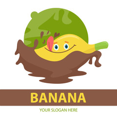 Melted chocolate banana character logo template