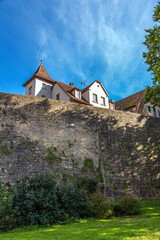 Rothenburg ob der Tauber, Germany. Old buildings behind the fortress wall