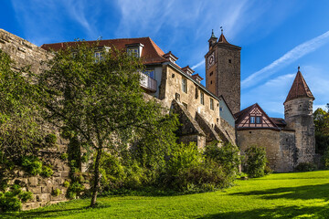 Fototapeta na wymiar Rothenburg ob der Tauber, Germany. Medieval fortress wall and towers